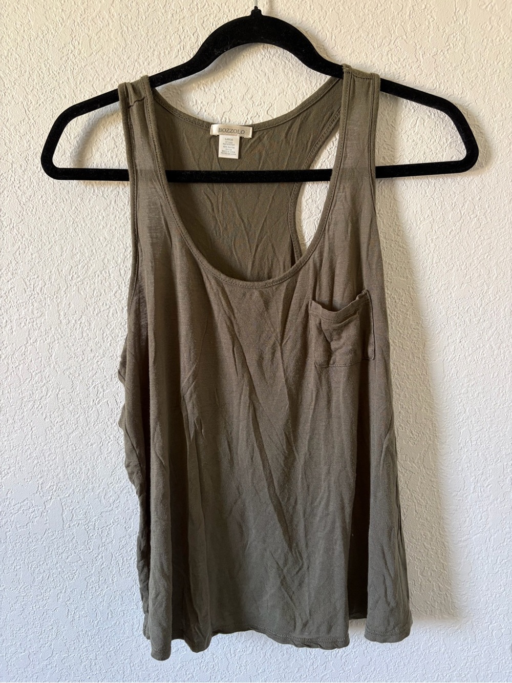 Bozzolo Olive Pocket Scoop Tank Top